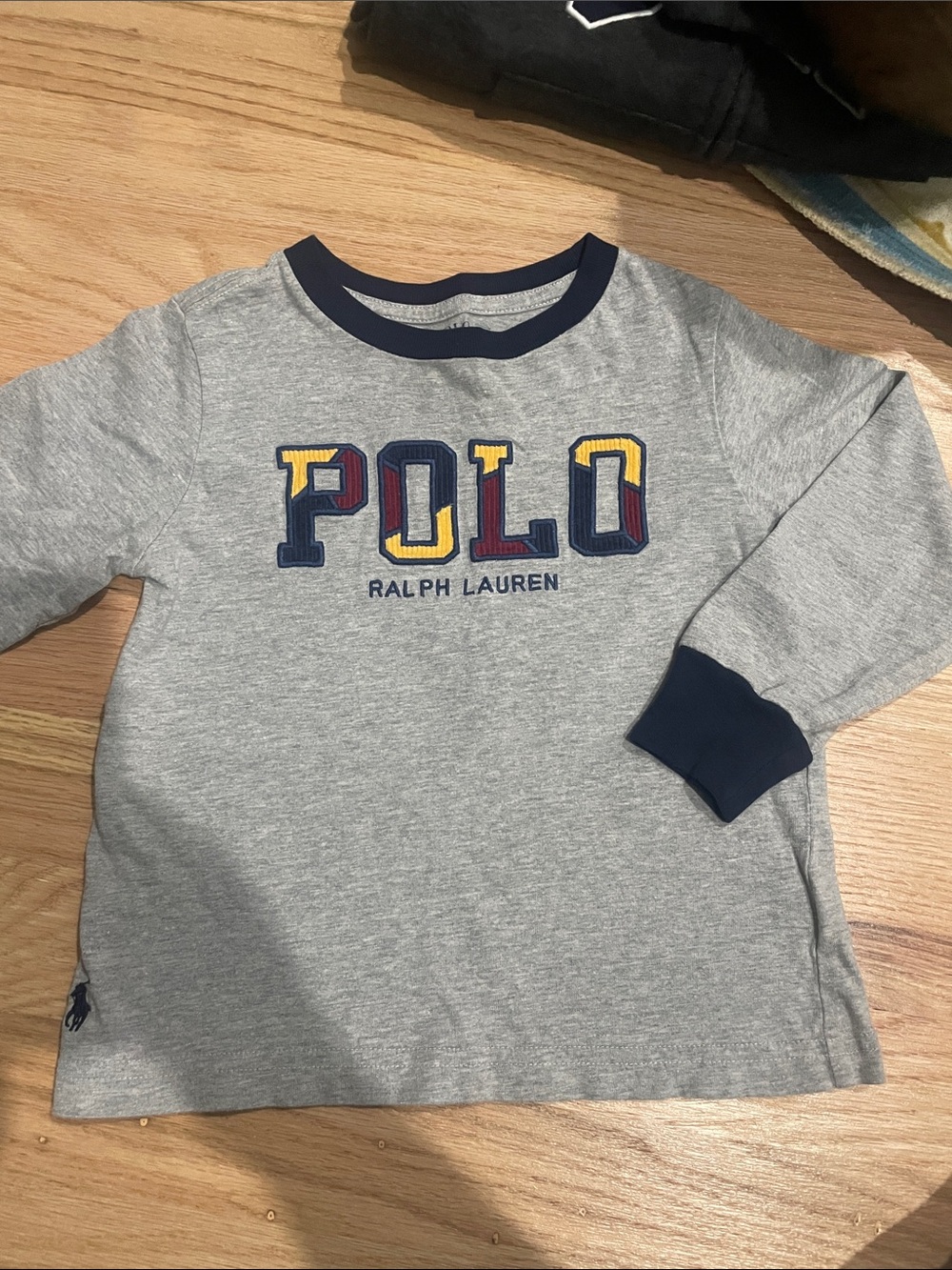 Polo by Ralph Lauren Heather Gray Long-Sleeve Logo Tee with Navy Trim 2T